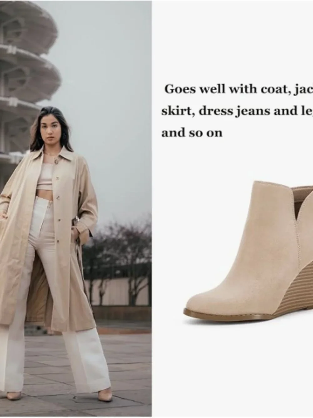 Women's V Cut Wedge Ankle Booties Zip-up Closed Toe Stacked Heel Faux Suede